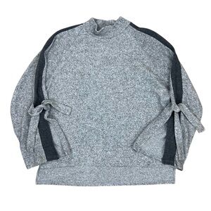 Jimmy Key Cozy Mock Neck Split Sleeve Gray Sweater